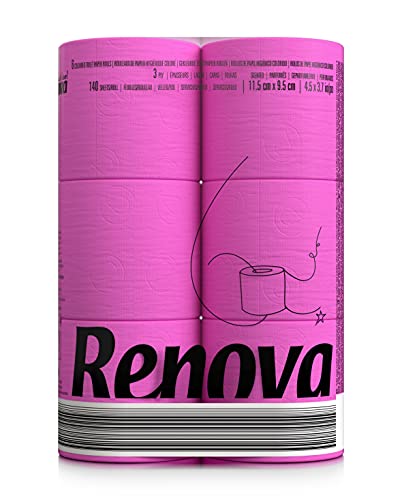 Renova Papel Higiénico, Color Fucsia - 3 Paquetes de 6 Rollos