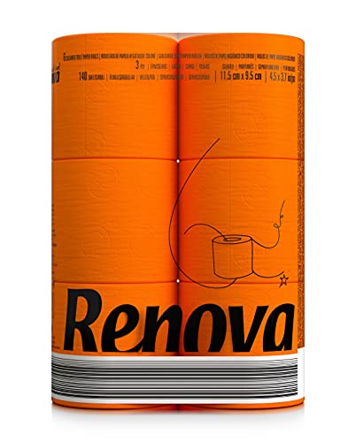 Renova Papel Higiénico, Color Naranja - 3 Paquetes de 6 Rollos
