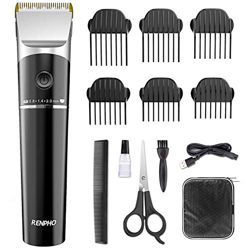 RENPHO Cortapelos Hombre Profesional Cortadoras de Pelo sin Cables Kit Recargable Motor Silencioso Cuchilla Cerámica con 6 Peines Guía para de Hombres y Niños
