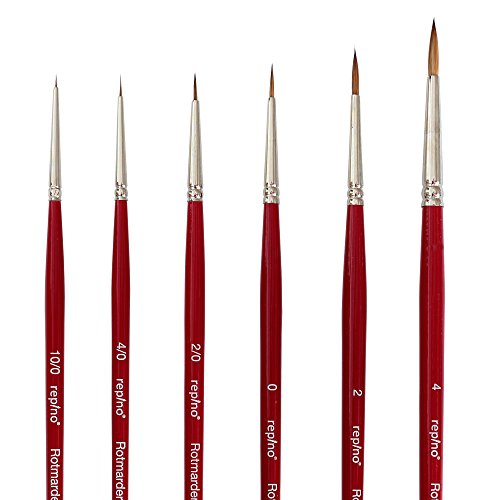 Repino Pincel de marta roja, pelo real, juego de pinceles finos, tamaños 10/0, 4/0, 2/0, 0, 2 y 4 pinceles para acuarela, modelismo, aceite, acrílico