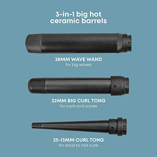 Revamp Progloss Multiform Rizador de Pelo con Calor 3 en 1– Buclera con 3 Barriles de Cerámica Intercambiables para Ondas y Rizos Definidos, Temperatura Regulable