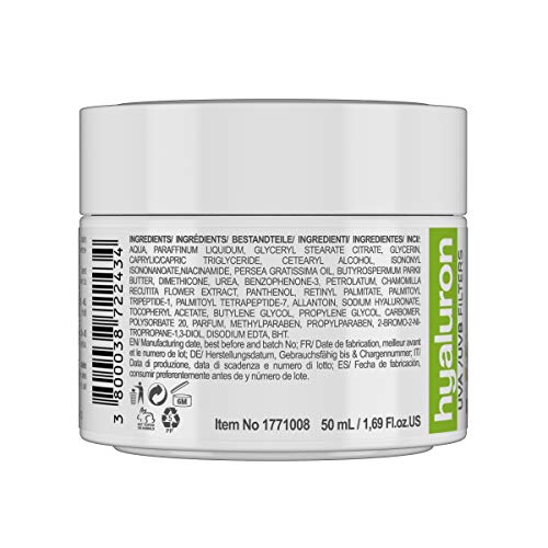 RevitaLAB - Crema antiarrugas de día y de noche con ácido hialurónico enriquecida con aceite de aguacate, matrixyl, retinol y filtros UV, franja de edad 30-45, 50 ml