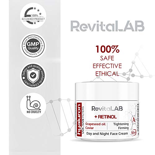 RevitaLAB Hyaluron Anti-Aging Day and Night Cream, Enriched with Retinol, Caviar and Red Grape for Ages 50 - 65, 50 ml (multipack)