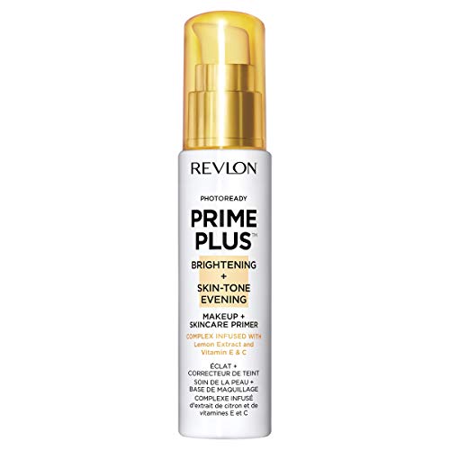 Revlon Primer Plus Maquillaje & Cuidado de la Piel, Noche de Brillo y Tono de Piel, Formulado con Vitamina C y Ácido Láctico, 30 ml