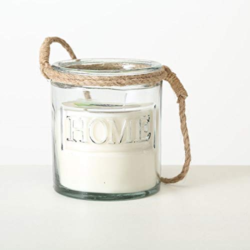 ReWu Vela de 3 mechas en vaso de cristal, con cordón, 17 x 14 cm de diámetro, color crema, gris