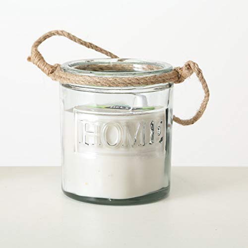 ReWu Vela de 3 mechas en vaso de cristal, con cordón, 17 x 14 cm de diámetro, color crema, gris