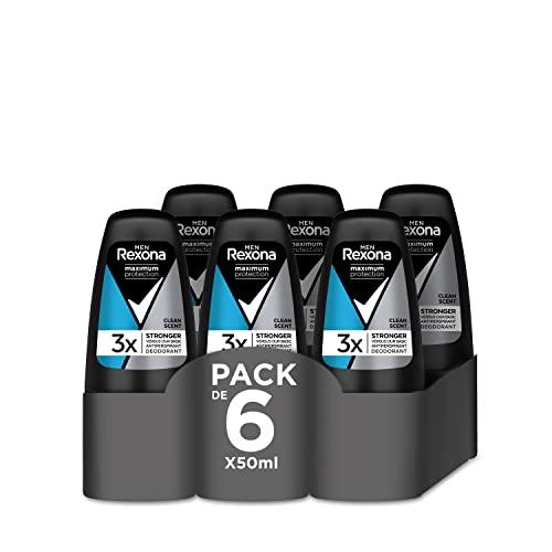 Rexona Maximum Protection Desodorante Roll On Antitranspirante para hombre Clean Scent  50ml - Pack de 6