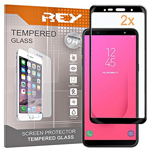 REY 2X Protector de Pantalla 3D para Samsung Galaxy J4 Plus 2018 - J6 Plus 2018 - J4 Core, Negro, Protección Completa, 3D / 4D / 5D
