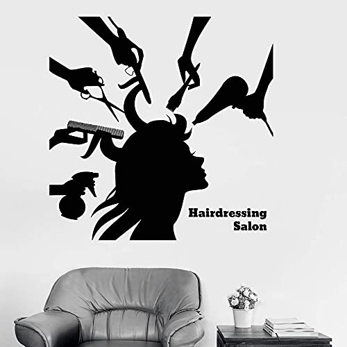 Rgzqrq Calcomanía de Vinilo para Pared de peluquería para Tienda Logo peluquería Mujer peluquería Pegatina salón Arte Mural 74x74 cm