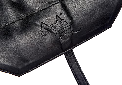 RHODIA TOUCH 116129C - Étui Rouleau 2-En-1 Noir - Rangement pour Crayons, Pinceaux et Outils de Dessin - Dimensions 32x23 cm - Trousse Zippée Amovible - Fermeture Par Lanière - Simili Cuir