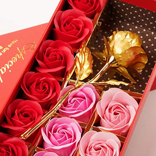 Richaa 12 Piezas de Flores de jabón, pétalos de jabón de baño perfumados de Rosa Hechos a Mano de Hoja de Oro de 24 Quilates para la Boda del día de la Madre del día de San Valentín