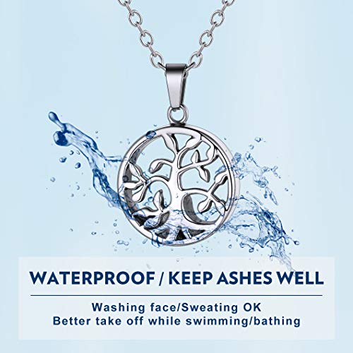 Richsteel Colgante Porta Cenizas Arbol de la Vida, Relicario Guarda Cenizas Mama Perro Cremacion Conmemorativo Resistente al Agua (Acero Inoxidable Color Platino)