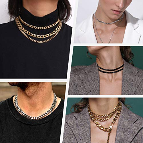 Richsteel Collar Corto Boys Necklace Cadena Cubana Mujer Hip Hop Collar eslabon 3mm Ancho 46cm Largo, Gratis Caja de Regalo