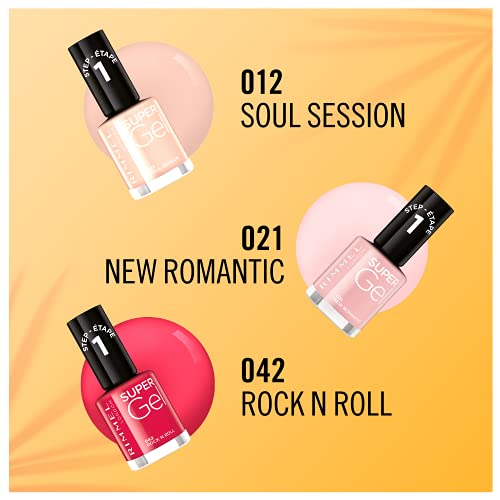 Rimmel London Pack Super Gel, Esmaltes de uñas Tonos 12, 21, 42 y Top Coat