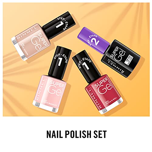 Rimmel London Pack Super Gel, Esmaltes de uñas Tonos 12, 21, 42 y Top Coat