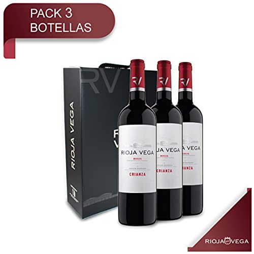 Rioja Vega - Vino Tinto Rioja Crianza - Estuche de 3 Botellas x 750 ml - D.O. Rioja - Tempranillo y Graciano - 12 Meses en Barricas de Roble Americano