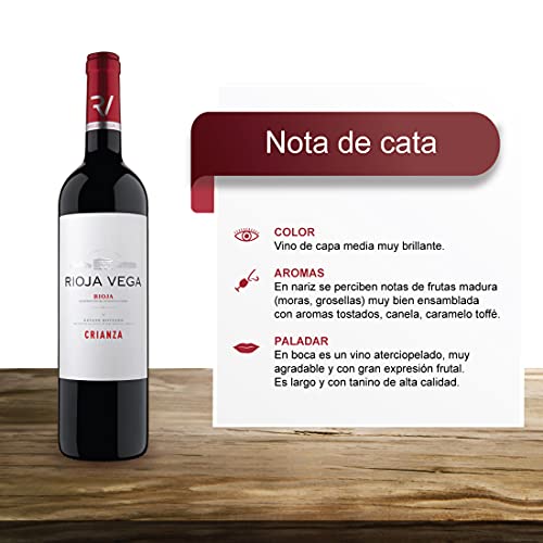 Rioja Vega - Vino Tinto Rioja Crianza - Estuche de 3 Botellas x 750 ml - D.O. Rioja - Tempranillo y Graciano - 12 Meses en Barricas de Roble Americano