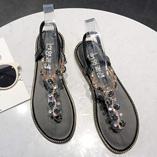 riou Sandalias Chanclas de Plataforma Tacón para Mujer Planas con Strass Sandalias Punta Abierta Antideslizantes Zapatos Romanas Casual Roma Hebilla Zapatillas Diario