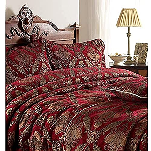 Riva Home Paoletti Shiraz Colcha - Burgundry Rojo Y Oro - Bordado Floral del Damasco Jacquard - Peso Pesado De Tela - 100% Poliéster - 275 X 275Cm (108" X 108" Pulgadas) - Diseñado En El Reino Unido