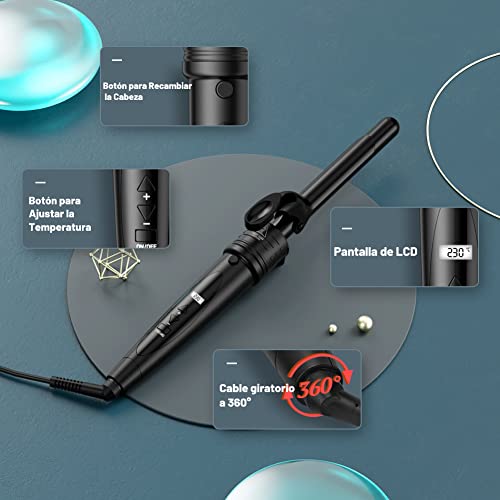 Rizador de Pelo 6 en 1 Planchas Rizadoras Profesional Pantalla LCD Tenacillas Pelo Ceramica Muitifunción con 6 Barras Recambiable 80℃-230℃ Temperatura Ajustable, Negro