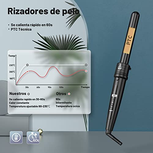 Rizador de Pelo 6 en 1 Planchas Rizadoras Profesional Pantalla LCD Tenacillas Pelo Ceramica Muitifunción con 6 Barras Recambiable 80℃-230℃ Temperatura Ajustable, Negro