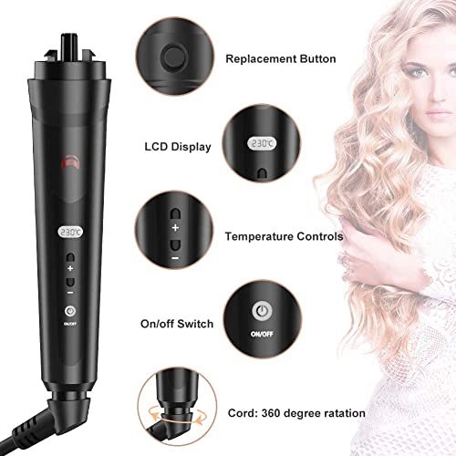 Rizador de Pelo 6 en 1 Profesional,Planchas Rizadoras Multifunción con Pantalla LCD,Temperatura Ajustable,Barras Recambiable,100% Cerámicas de Turmalinas PTC Calentar,no Dañar el Pelo,con Guante