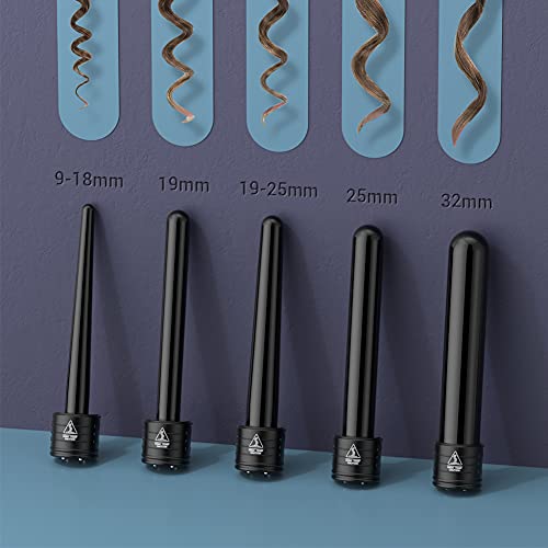 Rizador Pelo Planchas Rizadoras Profesional Pantalla LCD Tenacillas Temperatura Ajustable Ceramica Muitifunción 5 en 1 con Barras Recambiable Rizador de Pelo, Negro