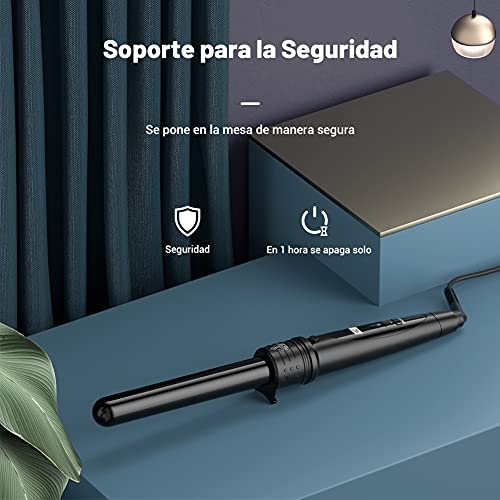 Rizador Pelo Planchas Rizadoras Profesional Pantalla LCD Tenacillas Temperatura Ajustable Ceramica Muitifunción 5 en 1 con Barras Recambiable Rizador de Pelo, Negro