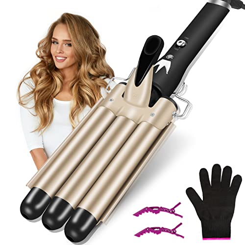 Rizador Pelo Profesional 3 Tubos Plancha Rizadora de 22 mm Temperatura Ajustable 180℃-210℃ con Placas de Cerámica de Turmalina Rizador de Pelo Eléctrico con
