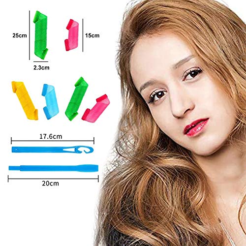 Rizadores de Pelo en Espiral Mágicos de 18 Piezas, Rulos Manuales, Rulos Mágicos, Rulos en Espiral Rulos Mágicos con 2 Gganchos para Peinar