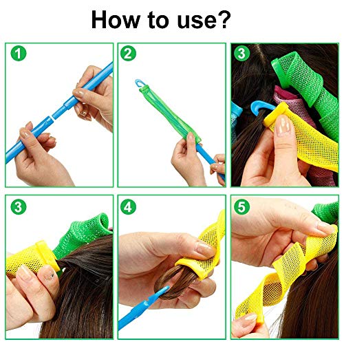 Rizadores de Pelo en Espiral Mágicos de 18 Piezas, Rulos Manuales, Rulos Mágicos, Rulos en Espiral Rulos Mágicos con 2 Gganchos para Peinar