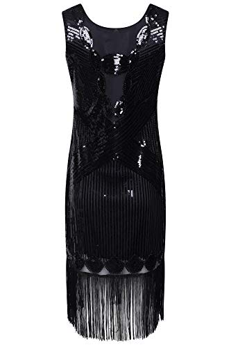 Ro Rox Coco Vestido de la Aleta Fiesta 1920 Great Gatsby Peaky Blinders (44, Negro)