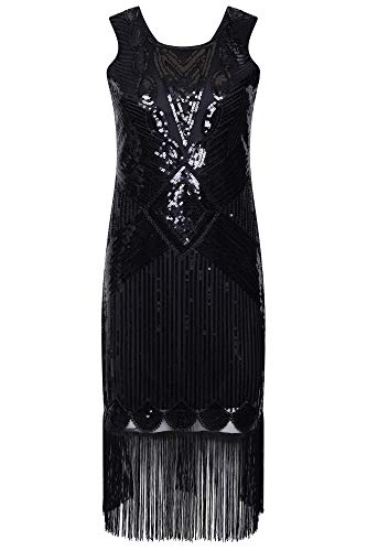 Ro Rox Coco Vestido de la Aleta Fiesta 1920 Great Gatsby Peaky Blinders (44, Negro)
