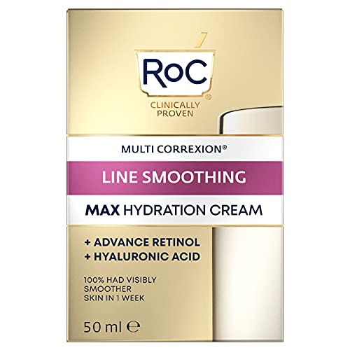 RoC - Retinol Correxion Line Smoothing Max Daily Hydration - Hidratante facial intensivo antiarrugas y antienvejecimiento - con ácido hialurónico - 50 ml