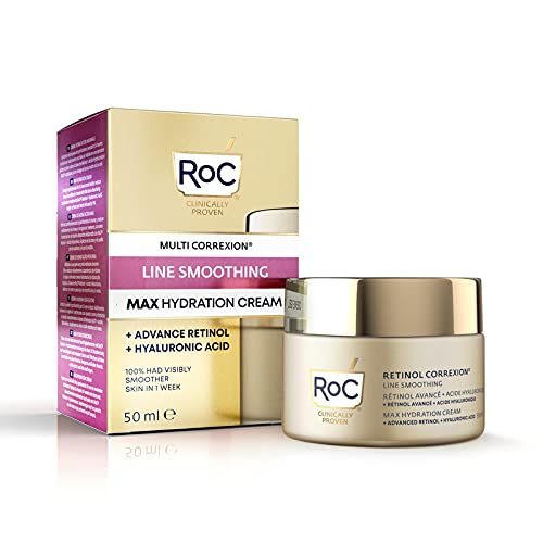 RoC - Retinol Correxion Line Smoothing Max Daily Hydration - Hidratante facial intensivo antiarrugas y antienvejecimiento - con ácido hialurónico - 50 ml
