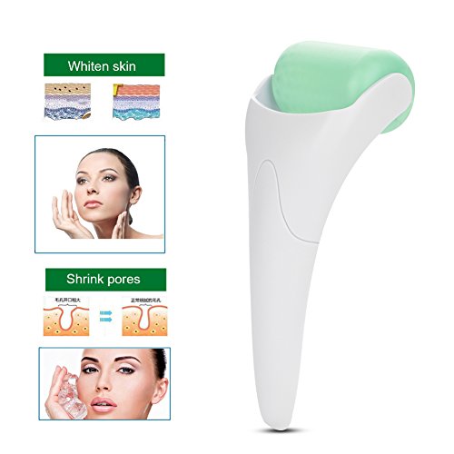 Rodillo de hielo facial, reafirmante de belleza, dispositivo de masaje Icewheel, rodillo de belleza, terapia de frío, calma la piel, rodillo de piel con gel refrigerante para masaje(blanco + verde)