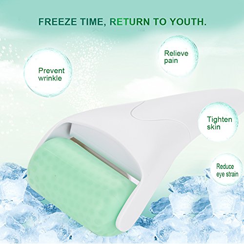 Rodillo de hielo facial, reafirmante de belleza, dispositivo de masaje Icewheel, rodillo de belleza, terapia de frío, calma la piel, rodillo de piel con gel refrigerante para masaje(blanco + verde)
