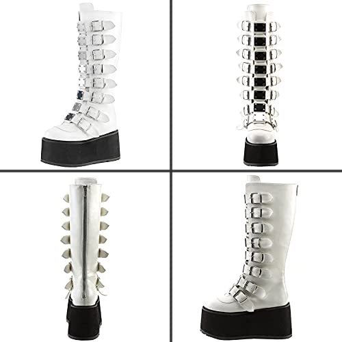 Roimaash Mujer Goth Botas Tacón de Cuña Plaftorm Gótico Botas Rodilla Punk Botas Altas Cosplay Botas Hebilla Belt Remaches Fiesta Botas Largas White-PU Size 40