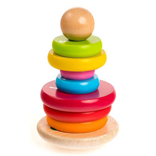 Rolimate Apilador de Madera, Pirámide de Equilibrio del Arco Iris Juguetes de Construcción Educativos Los Mejores Bebés Niños Niñas Mayores de 18 Meses (Large)