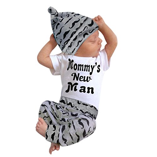 Ropa Bebe Niño Invierno Otoño Fossen Bebé Recién Nacido Niño Monos Tops de 'Mommy's New Men '+ Patrón de Barba Pantalones Largos + Sombreros Ropa para 0 a 18 Meses (0-3 Meses, Blanco)