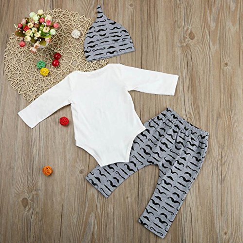 Ropa Bebe Niño Invierno Otoño Fossen Bebé Recién Nacido Niño Monos Tops de 'Mommy's New Men '+ Patrón de Barba Pantalones Largos + Sombreros Ropa para 0 a 18 Meses (0-3 Meses, Blanco)