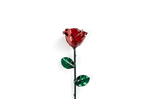 Rosa Eterna de Hierro Forjado - Forjada a Mano (Roja/Verde)