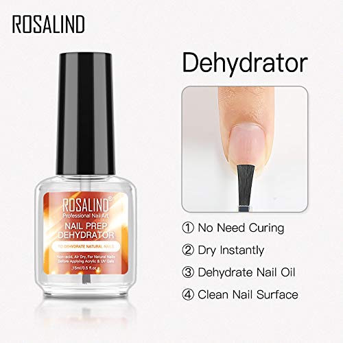 ROSALIND 2PCS Profesional Natural Deshidratador de uñas eimprimación de Uñas Secado Rápido al aire 15ml con UV Esmaltes Semipermanentes Poly Nail Gel Set