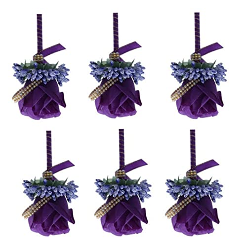 Rose Artificial Boutonniere Simulación Flower Corsage Groom Broche Pins para la Boda 6pcs, Rose Boutonniere para la Boda