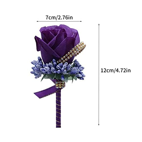 Rose Artificial Boutonniere Simulación Flower Corsage Groom Broche Pins para la Boda 6pcs, Rose Boutonniere para la Boda