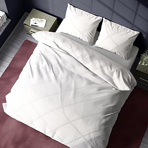 ROSE BELLA - Juego de Ropa de Cama 100% algodón Saten, Funda de edredon, Funda de Almohada (Cama 135-150 | 240x220 | 2 Funda de Almohada 80x80, Blanco)