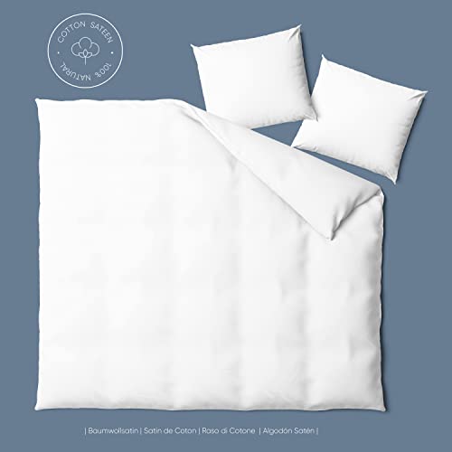 ROSE BELLA - Juego de Ropa de Cama 100% algodón Saten, Funda de edredon, Funda de Almohada (Cama 135-150 | 240x220 | 2 Funda de Almohada 80x80, Blanco)