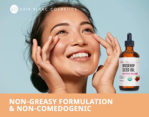 Rosehip Seed Oil by Kate Blanc. USDA Certified Organic, 100% Pure, Cold Pressed, Unrefined. Reduce Acne Scars. Essential Oil for Face, Nails, Hair, Skin. Therapeutic AAA+ Grade (1 oz)