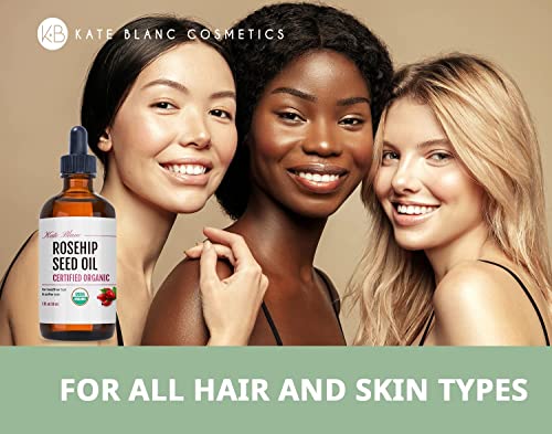Rosehip Seed Oil by Kate Blanc. USDA Certified Organic, 100% Pure, Cold Pressed, Unrefined. Reduce Acne Scars. Essential Oil for Face, Nails, Hair, Skin. Therapeutic AAA+ Grade (1 oz)