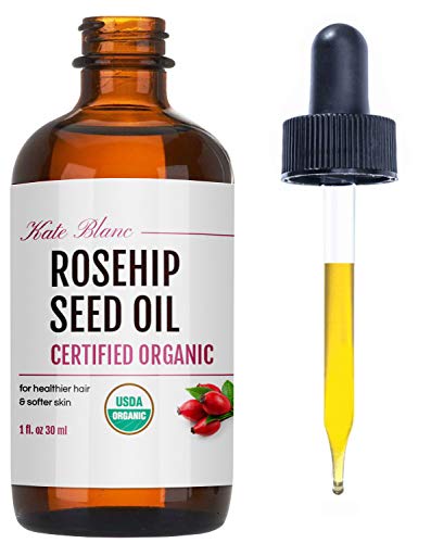 Rosehip Seed Oil by Kate Blanc. USDA Certified Organic, 100% Pure, Cold Pressed, Unrefined. Reduce Acne Scars. Essential Oil for Face, Nails, Hair, Skin. Therapeutic AAA+ Grade (1 oz)